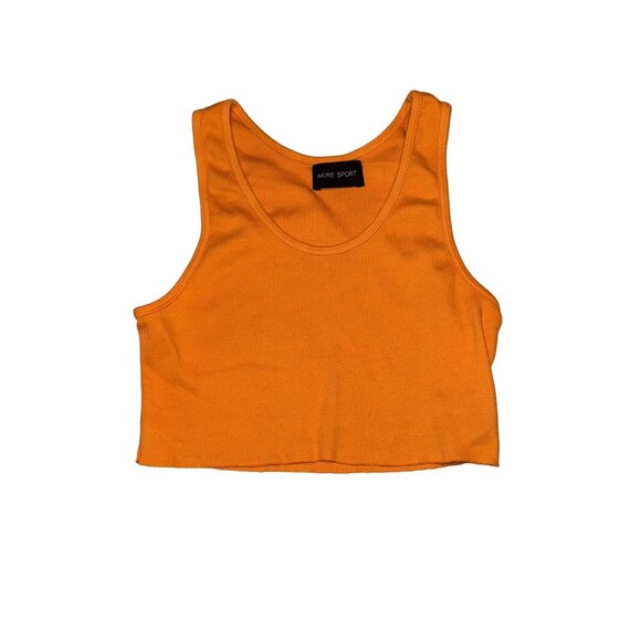 Akire Sport Orange Ribbed Knit Scoop Neck Crop Tank Top Women's S - Picture 1 of 6